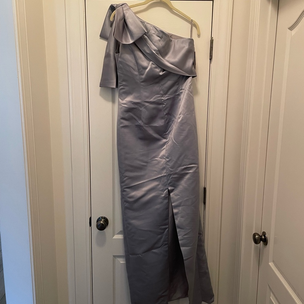 Dusty Blue Mother of the Bride/Groom dress.   One shoulder.  Full length.